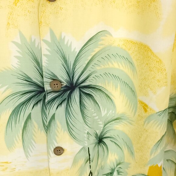 Vtg Wingo Hawaiian Button Front Shirt Men's Large Yellow Orange Hibiscus Floral - Picture 2 of 10